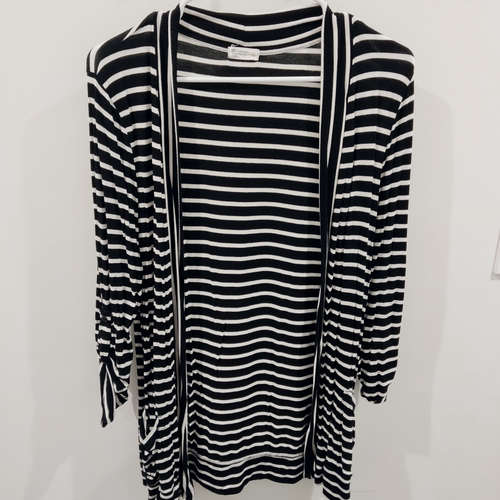 Striped Black and White Women's Cardigan
